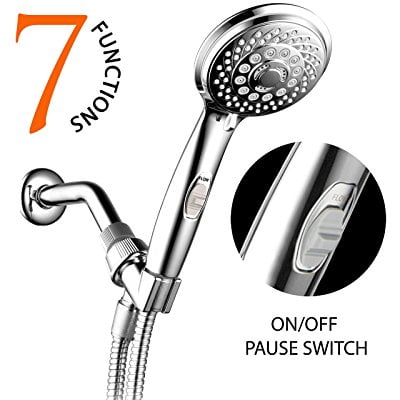 Premium Chrome HotelSpa 7-Setting AquaCare Series Spiral Handheld Shower Head with Patented ON/OFF Pause Switch and 5-7 foot Stretchable Stainless Steel Hose Premium Chrome HotelSpa 7-Setting AquaCare Series Spiral Handheld Shower Head with Patented ON/OFF Pause Switch and 5-7 foot Stretchable Stainless Steel Hose